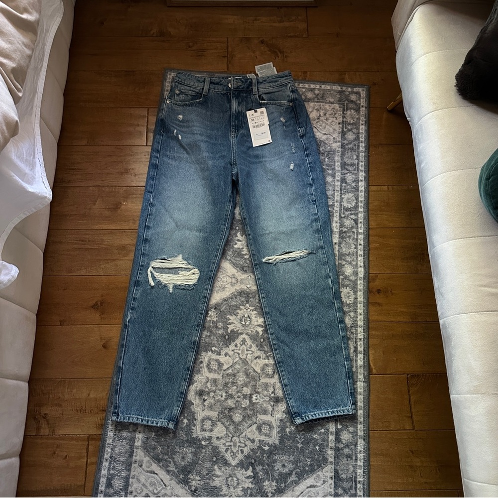 Zara mom Blue Distressed Jeans